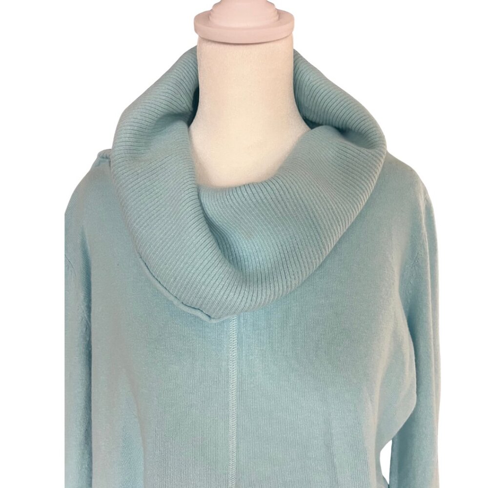 Cotton Cashmere Cowl Neck Tunic Sweater - Blue Multi, Size Medium - Picture 6 of 8